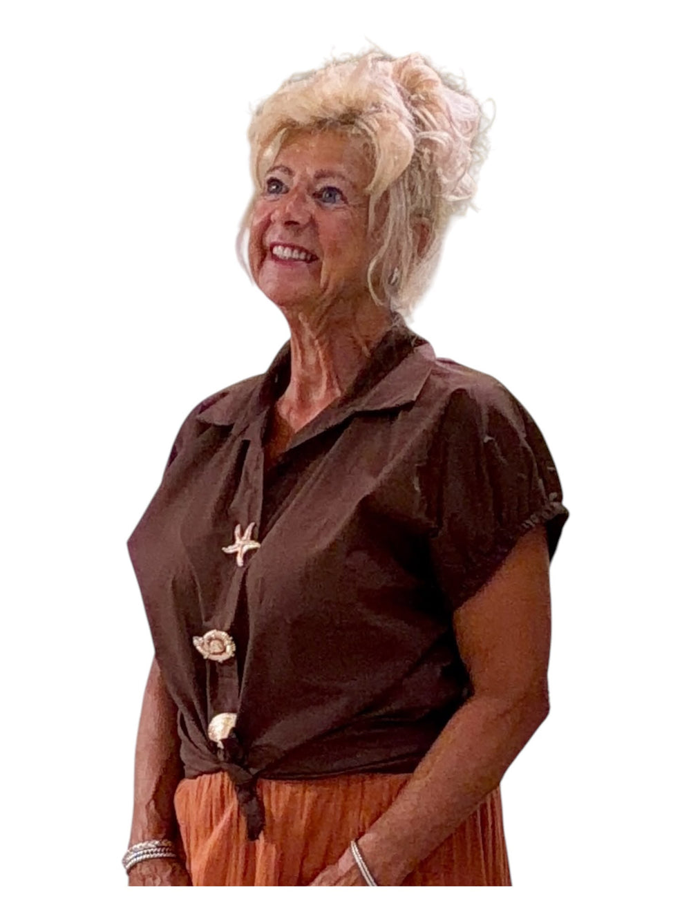 blouse katoen met gouden broches